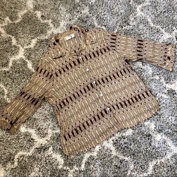 3/$15 Cato Women’s Crepe Button Down Shirt- Brown - Picture 2 of 6